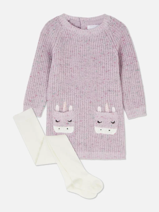 Unicorn Sweater Dress And Tights Set