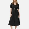 V-Neck Belted Midi Dress