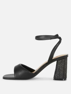 Wide Fit Raffia Heeled Sandals
